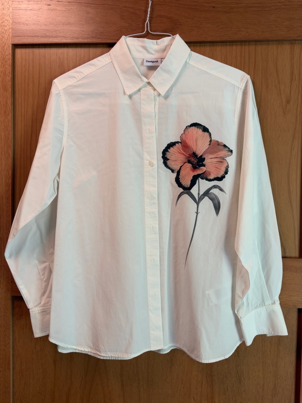 Desigual White Shirt with Pink and Black Floral Accent